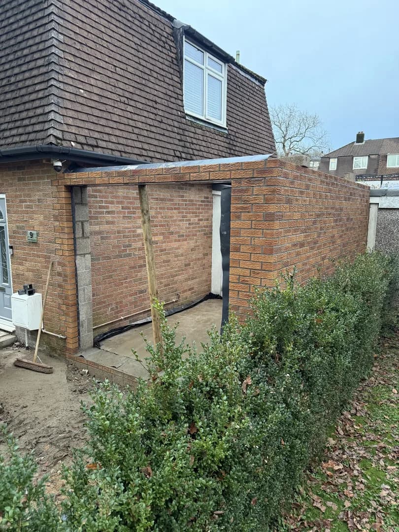 Brick house extension construction in Cardiff