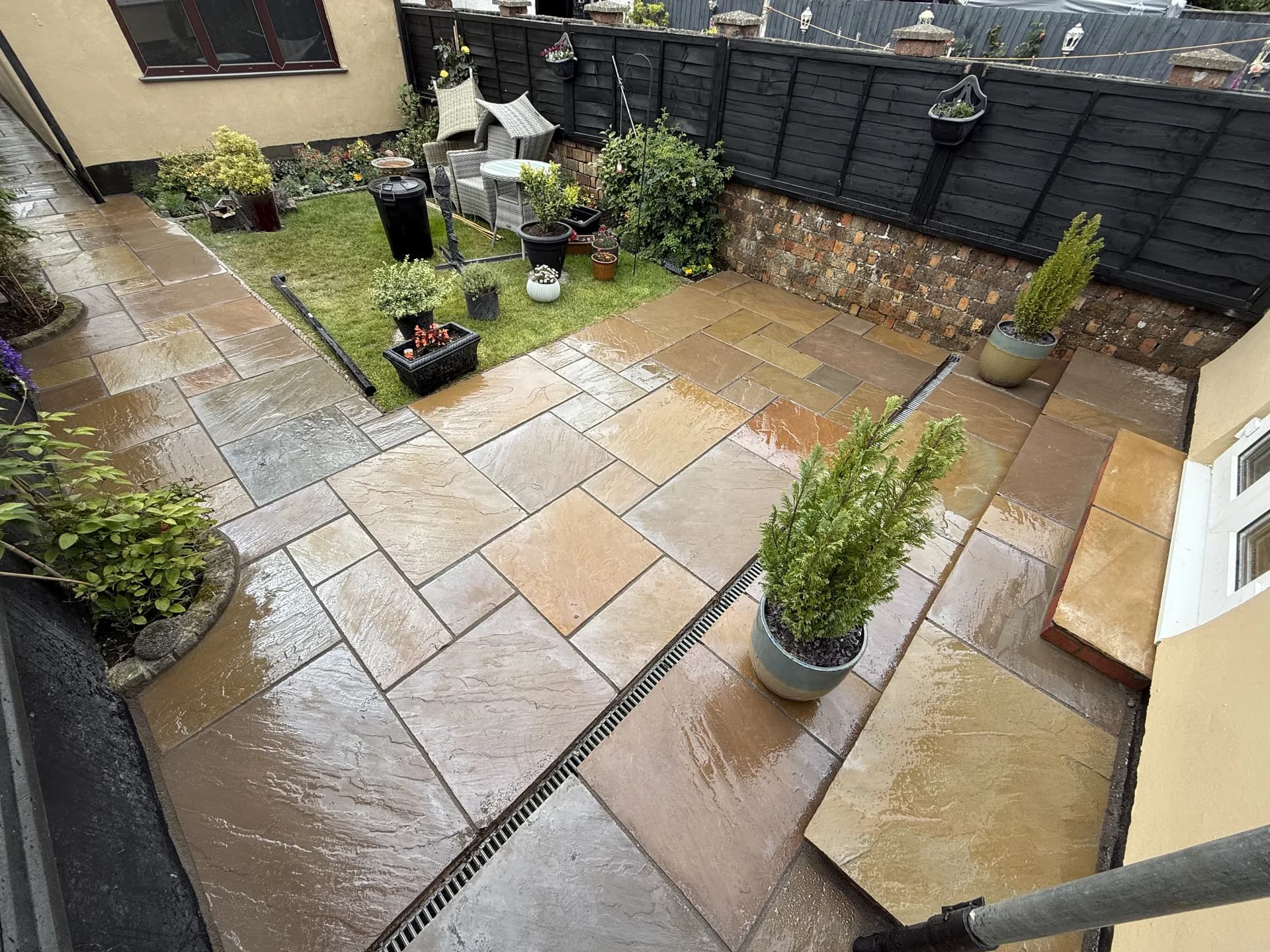 Indian stone patio courtyard garden landscaping in Cardiff