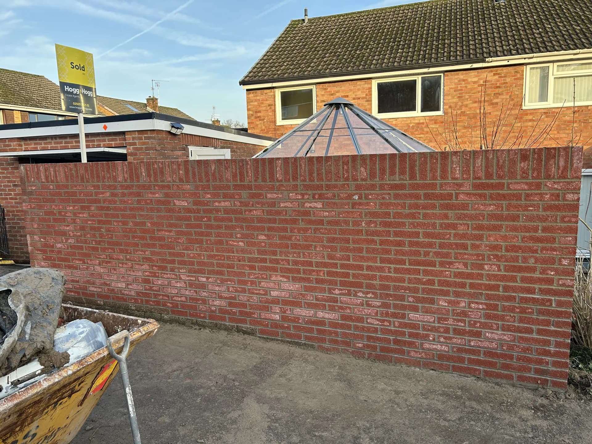 Red brick boundary wall construction by Reynolds Brickwork in Porthcawl