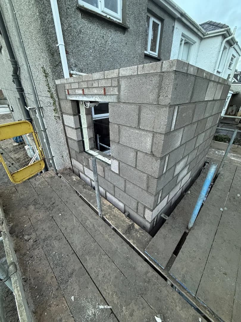 Single-storey blockwork extension in Pontypridd