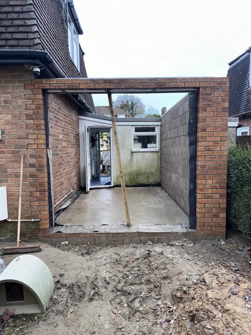 Single-storey brick extension in progress in Maesteg